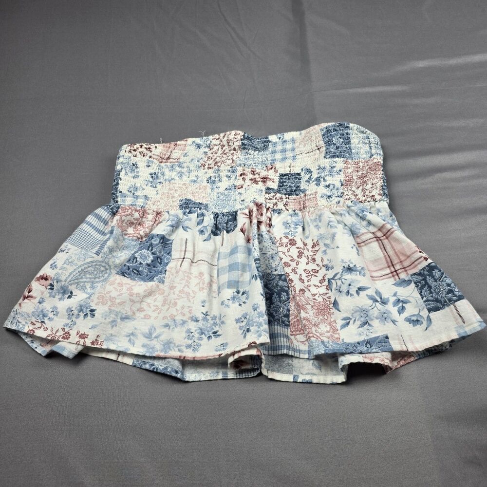 American Eagle Patchwork Smocked Tube Top Women's Boho Floral Strapless Crop Med